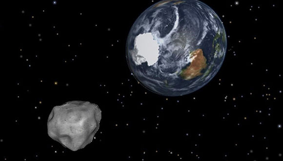 Simulación del acercamiento de un asteroide a la Tierra. Foto: NASA.