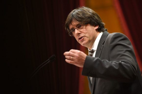 Current mayor of Gerona and candidate for the Catalan Government's presidency Carles Puigdemont speaks during an investiture debate for the Catalan Government's presidency, at the Parliament of Catalonia in Barcelona on January 10, 2016. Carles Puigdemont, the man who has been chosen to lead Catalonia to independence from Spain, called today for the secession process to start in a speech to the wealthy region's parliament. AFP PHOTO/ LLUIS GENE / AFP / LLUIS GENE        (Photo credit should read LLUIS GENE/AFP/Getty Images)