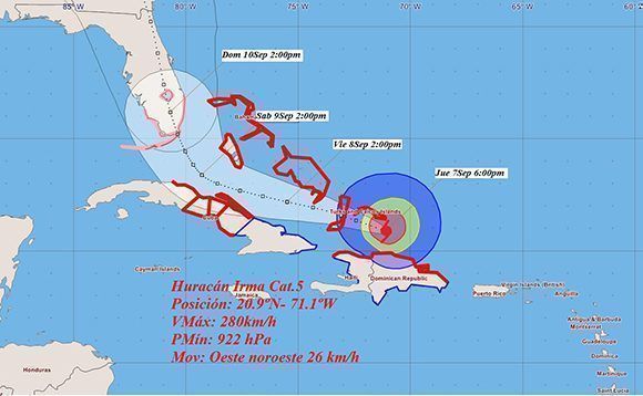 Posible trayectoria del huracán Irma. Imagen: INSMET Cuba.