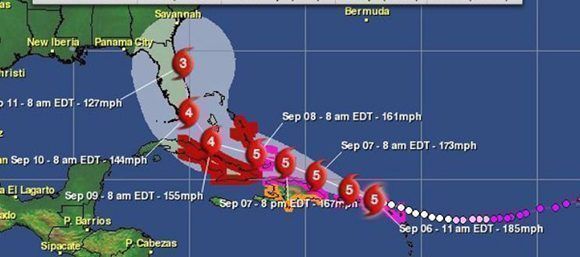 Posible evolución del huracán Irma según el portal especializado, Aeris Weather.