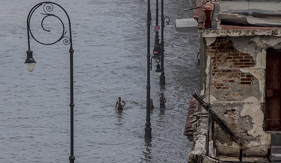 El agua del mar penetró cientos de metros en el norte de la capital cubana. Foto: Ismael Francisco/ Cubadebate.