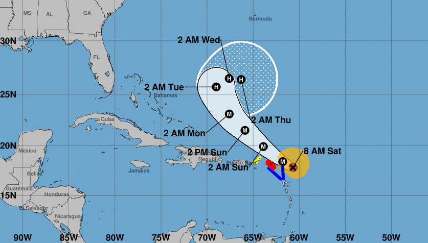 Cono actualizado con la trayectoria del huracán Jose. Imagen: NOAA.