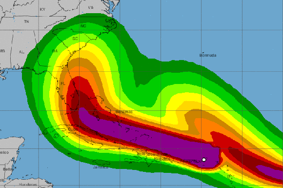Regiones que se verán afectadas por los vientos de Irma. 