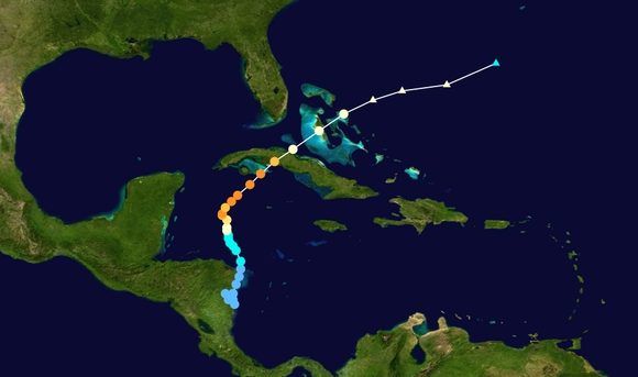 Trayectoria completa de Michelle, el cuarto huracán de gran intensidad en la temporada de 2001. Imagen de Wikipedia.