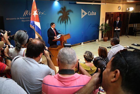 Conferencia de prensa de Bruno Rodríguez, ministro de Relaciones Exteriores de Cuba, en La Habana. Foto: Ismael Francisco/ Cubadebate.