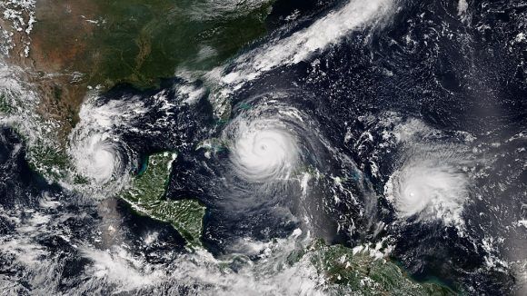 Los huracanes Irma, José y Katia en septiembre / Imagen de la NOAA.