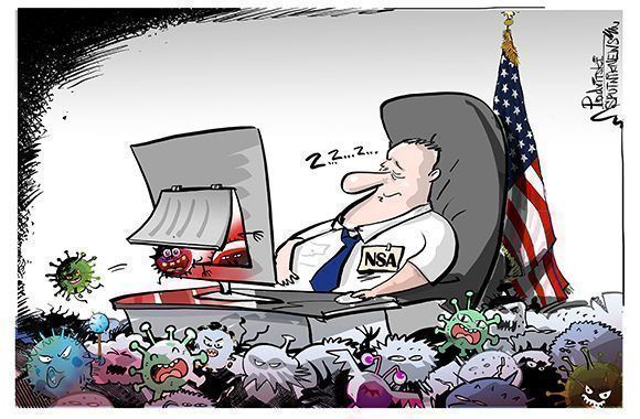 ¡Durmiendo en los laureles! Una filtración arruina la moral de la NSA. Caricatura: Sputnik.