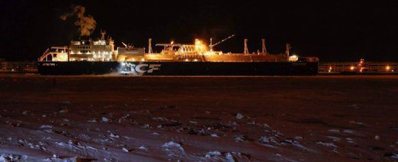 El metanero rompehielos 'Arc7 Chistophe de Margerie', en el puerto ártico de Sabetta. Foto: AFP.