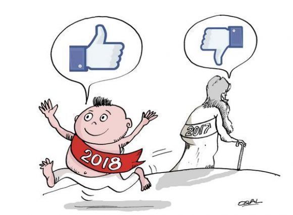 Caricatura con motivo de las celebraciones por el fin de año y el advenimiento del 2018. Cuba, 27 de diciembre de 2017. ACN CARICATURA/Osvaldo GUTIÉRREZ GÓMEZ/ogm