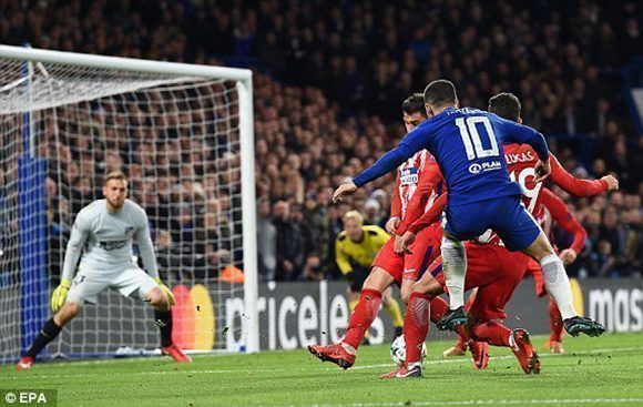 Hazard marcó el gol del Chelsea ante el Atlético en Londres. Foto: EPA.