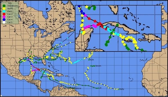 Dos huracanes y una depresión tropical influyeron sobre Cuba en 2002/Plymouth State Weather Center.