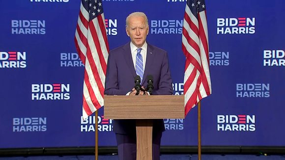 Joe Biden se pronuncia desde el Chase Center en Wilmington, Delaware