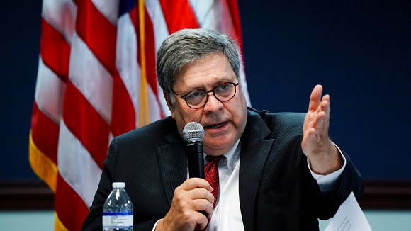 El fiscal general, William Barr, dejará su cargo el próximo 23 de diciembre. Foto: Reuters.